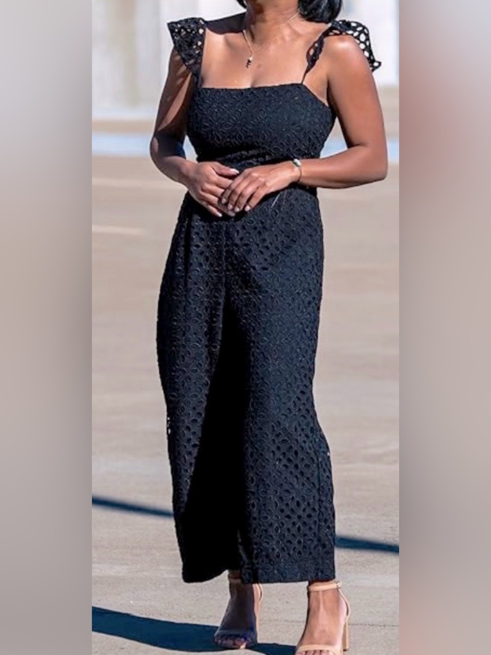 NWT J.Crew Kasana eyelet jumpsuit featuring ruffled straps.